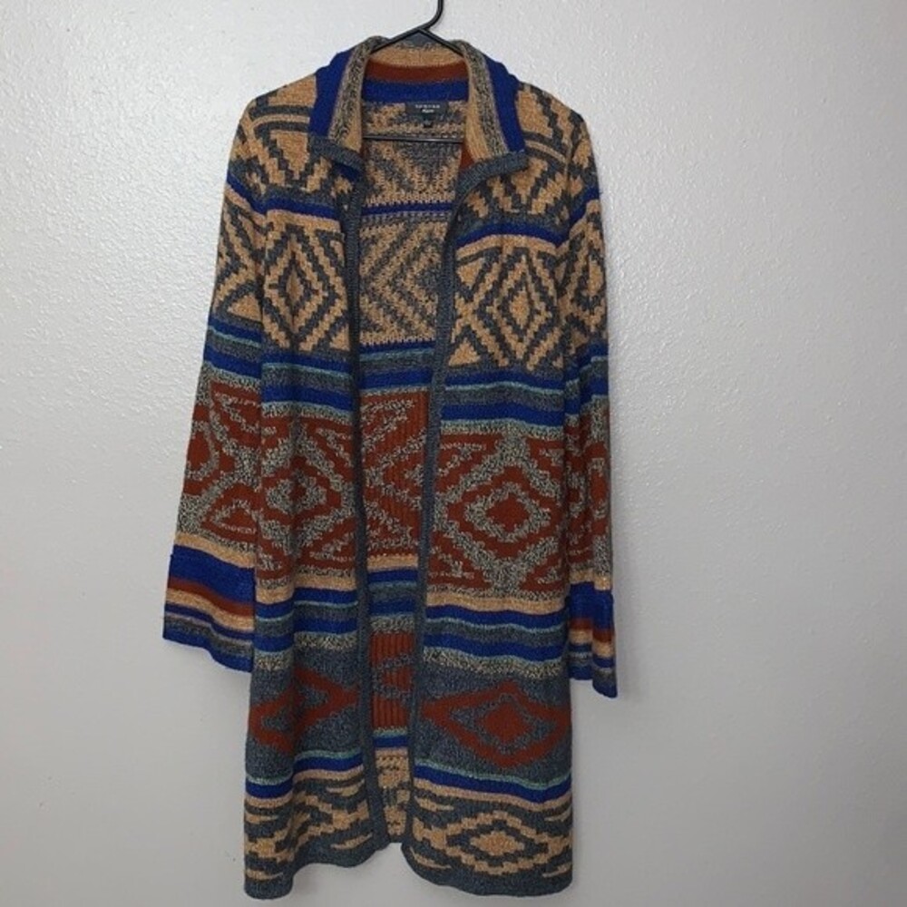 Spence Knits long cardigan Sweater Aztec design(L)